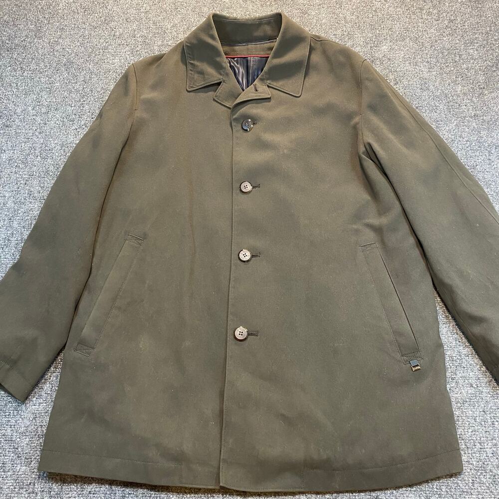Vintage Sanyo Men Small Olive Green Wool Blend Car Coat Jacket Removeable Lining - Picture 10 of 10